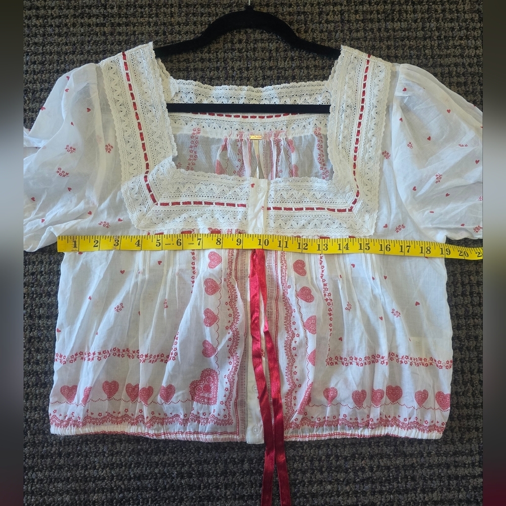 Free People White Blouse with Pink Heart Accents - Picture 6 of 9